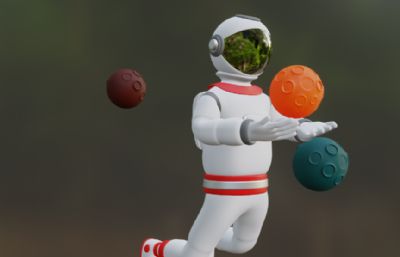 宇航员与星球3D插图blender模型