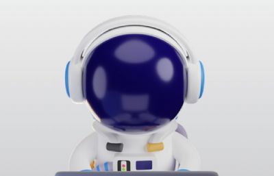 宇航员站立使用笔记本电脑工作3D插图