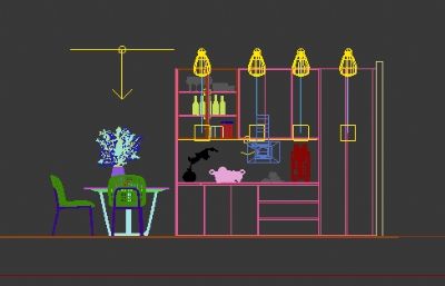 现代餐边柜+餐桌椅组合3dmax模型