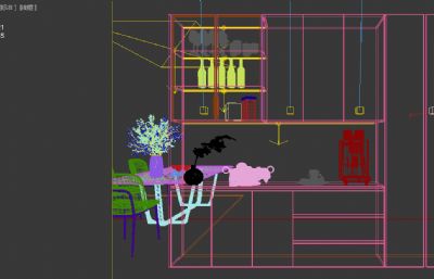 现代餐边柜+餐桌椅组合3dmax模型