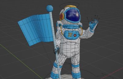 宇航员在月球表面插旗比OK手势blender模型