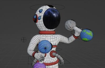 宇航员使用星球哑铃锻炼blender模型