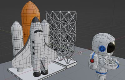 宇航员+航天飞机火箭发射blender模型