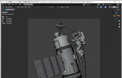 在太空维修卫星的宇航员blender模型