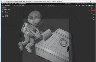 宇航员修复卫星,维修航天器blender模型