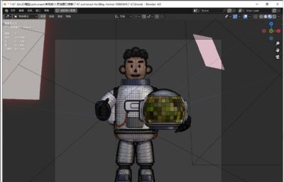 宇航员手持头盔3D插图blender模型