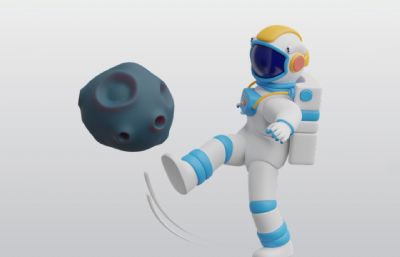 宇航员踢一个小行星3D插图