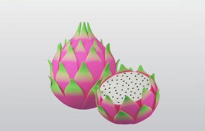 切开的火龙果和整果blender模型