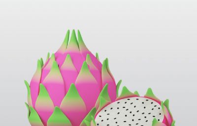 切开的火龙果和整果blender模型