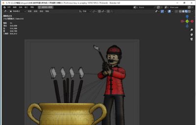 卡通男孩上香祈祷blender模型