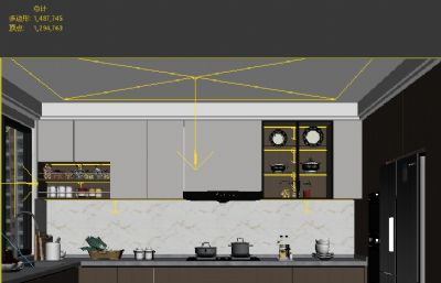 现代回形厨房3dmax模型