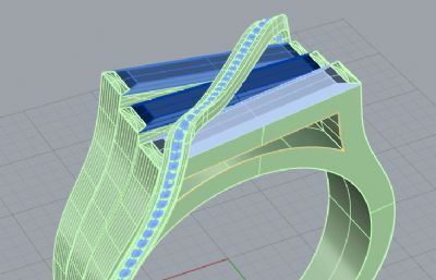 三重矩形宝石戒指rhino模型
