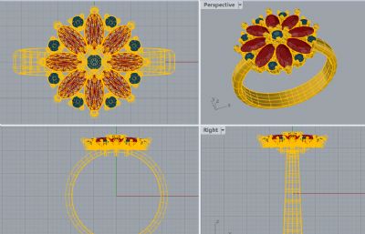 宝石花朵戒指rhino模型