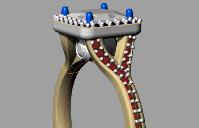 粉钻蓝宝石戒指rhino模型