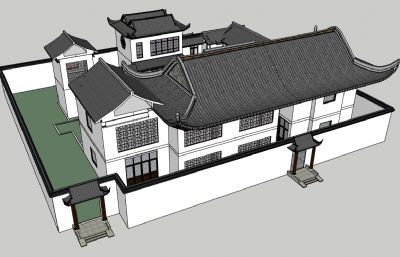 四合院 庭院sketchup模型