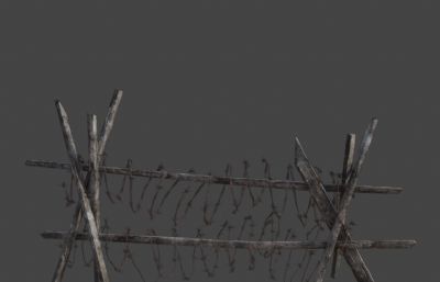 战争路障栅栏 战争游戏场景部件 铁丝栅栏