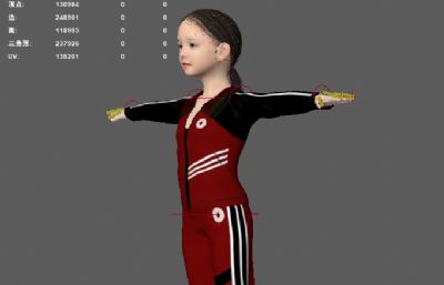穿运动服小女孩 校服班服装 写实女儿童