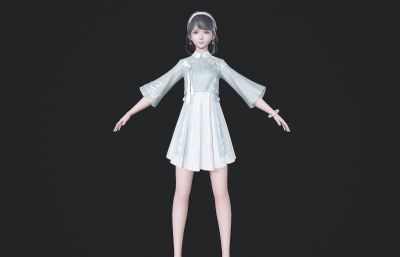 浅绿色淡雅裙子小姐姐