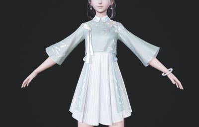 浅绿色淡雅裙子小姐姐