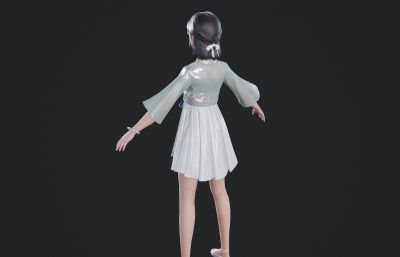 浅绿色淡雅裙子小姐姐