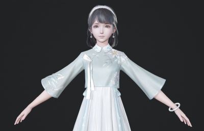 浅绿色淡雅裙子小姐姐