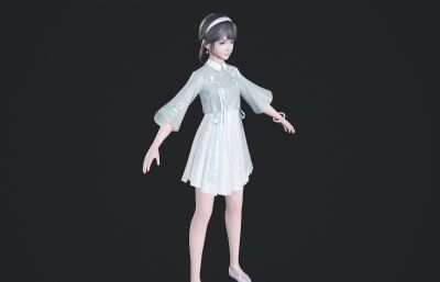 浅绿色淡雅裙子小姐姐