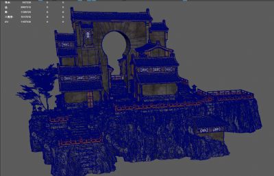 山上仙境建筑 古代道观 游戏场景建筑