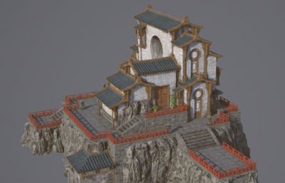 山上仙境建筑 古代道观 游戏场景建筑