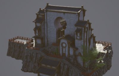 山上仙境建筑 古代道观 游戏场景建筑