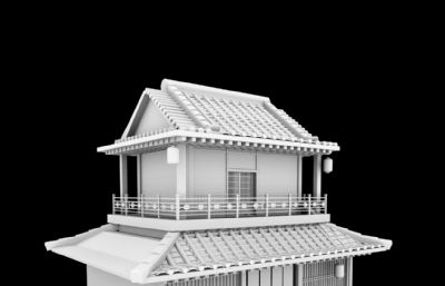 国风酒楼客栈模型白模