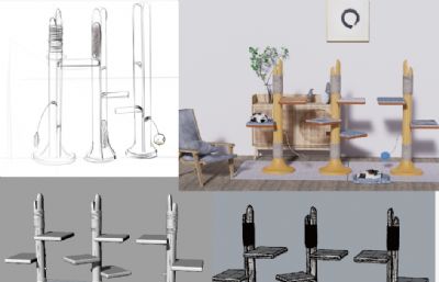 猫爬架,宠物用品,木制品