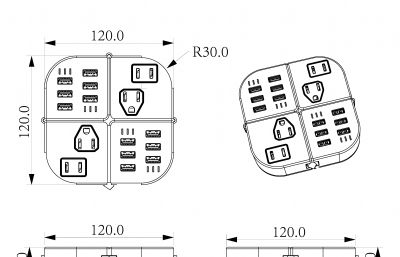 多功能多造型新型插排设计建模