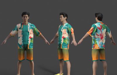 短裤衬衣休闲服路人 夏日度假帅哥