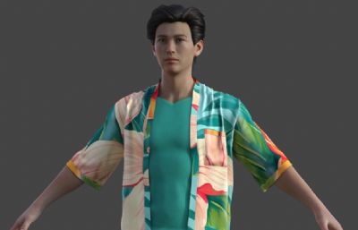 短裤衬衣休闲服路人 夏日度假帅哥