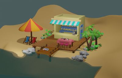卡通海滩房子/海边夏天