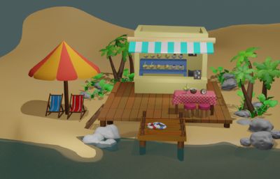 卡通海滩房子/海边夏天
