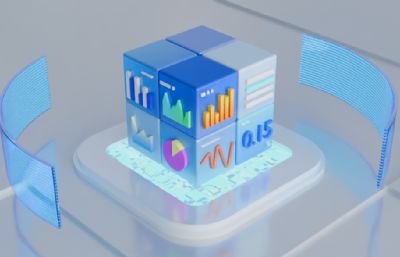 科技感几何体数据展示 微软风三维模型