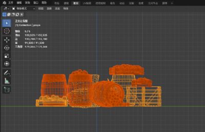 中世纪木桶木框水果摊/菜市场场景道具