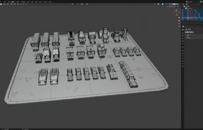 low poly风格的卡通汽车户外停车场场景