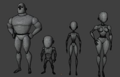 超人总动员一家人 卡通角色模型 适合做绑定动画