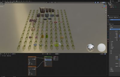 手绘风格的中世纪山/木桩/岩石/树/草地/台阶/塔楼/水井等场景道具