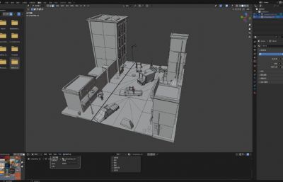 废弃城市社区街道场景  城市拥挤街道一角卡通风格场景