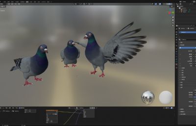 写实风格的几只鸽子动物模型