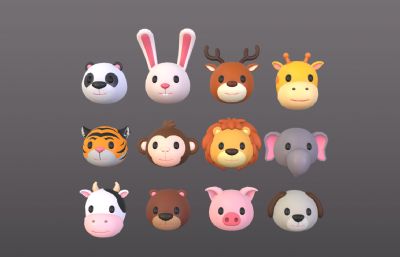 卡通风格的动物头包3d模型