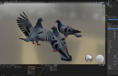 写实风格的几只鸽子动物模型