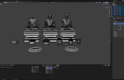 寺庙里破损的打坐佛像雕像模型