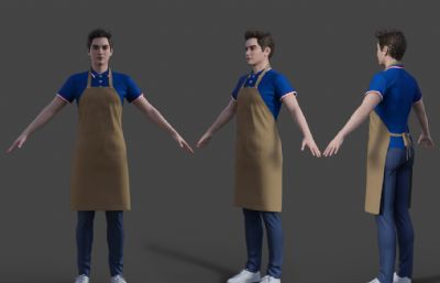 带围裙的餐厅职业装帅哥 服务员小哥