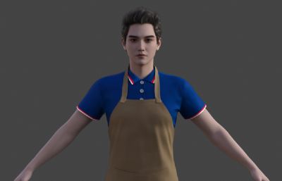 带围裙的餐厅职业装帅哥 服务员小哥