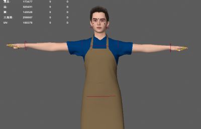 带围裙的餐厅职业装帅哥 服务员小哥