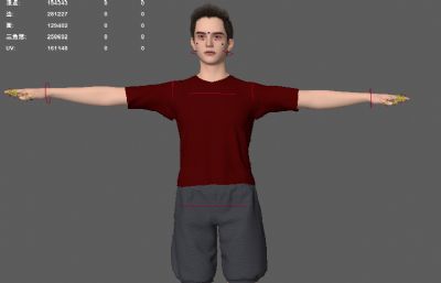 城市青年 年轻帅哥 休闲短袖短裤路人